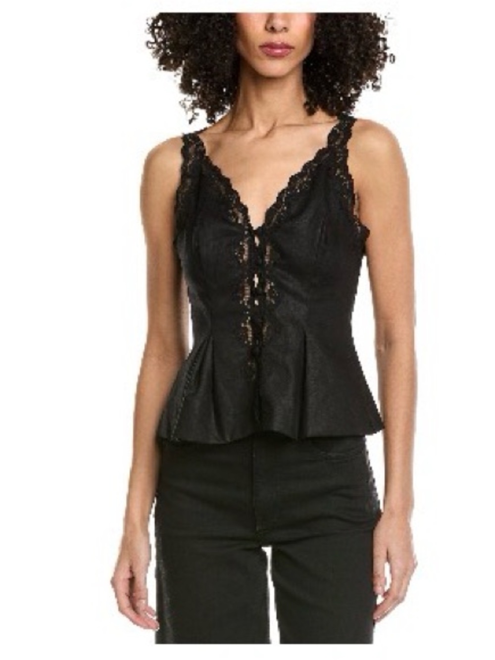 Femme Society Black Linen Lace-Trim Peplum Cami